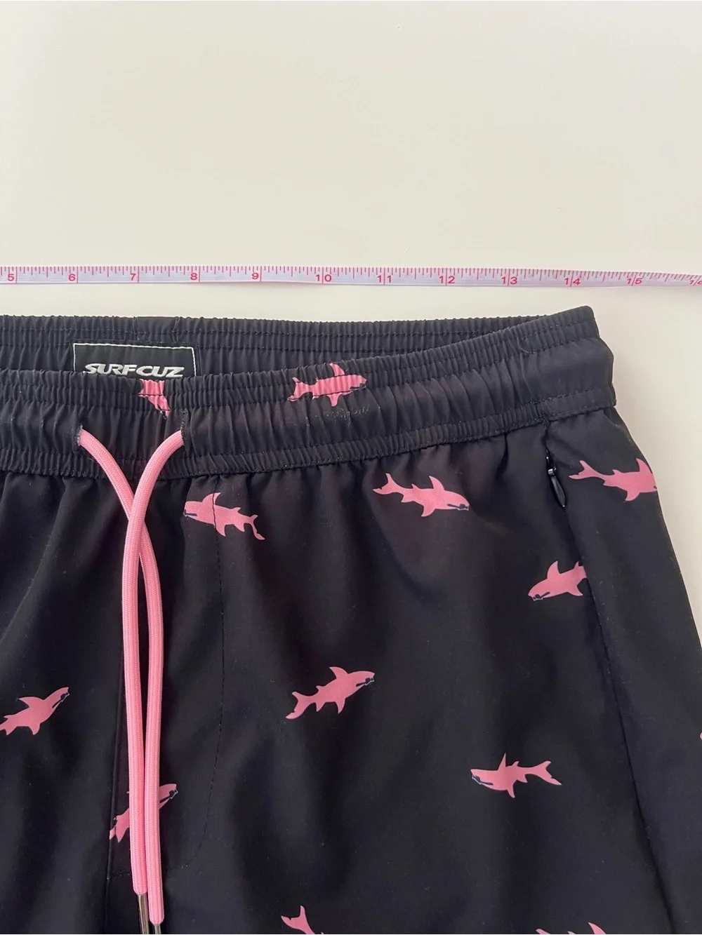 SURFCUZ Shark Print Swim Trunks S Quick Dry Compression Zip Pockets